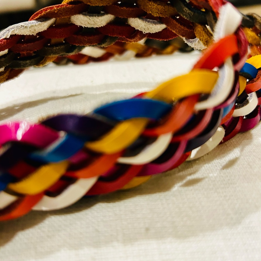 90s Y2K leather rainbow braided belt - Picture 3 of 7